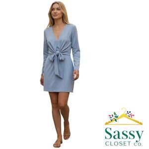 Zara Robin’s Egg Blue Deep V‑Neck Long Sleeve Mini Dress Sz L EUC